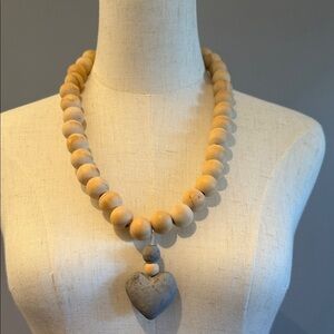 Wooden Gray Heart Stone prayer beads necklace